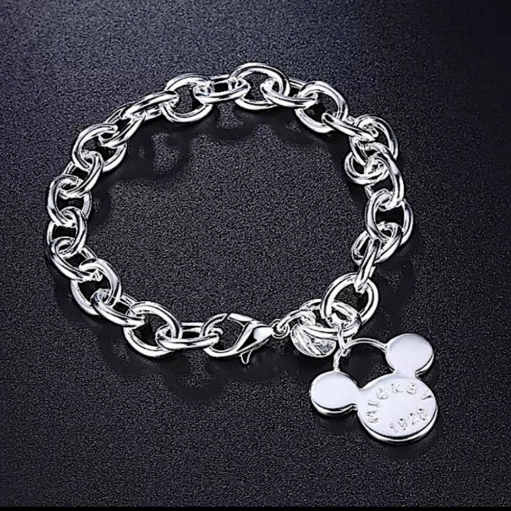 Mickey Mouse Sterling Silver Matching Necklace Bracelet Set - Picture 9 of 13